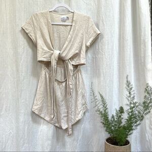 Polly Ragnar Tie Front Romper Beige